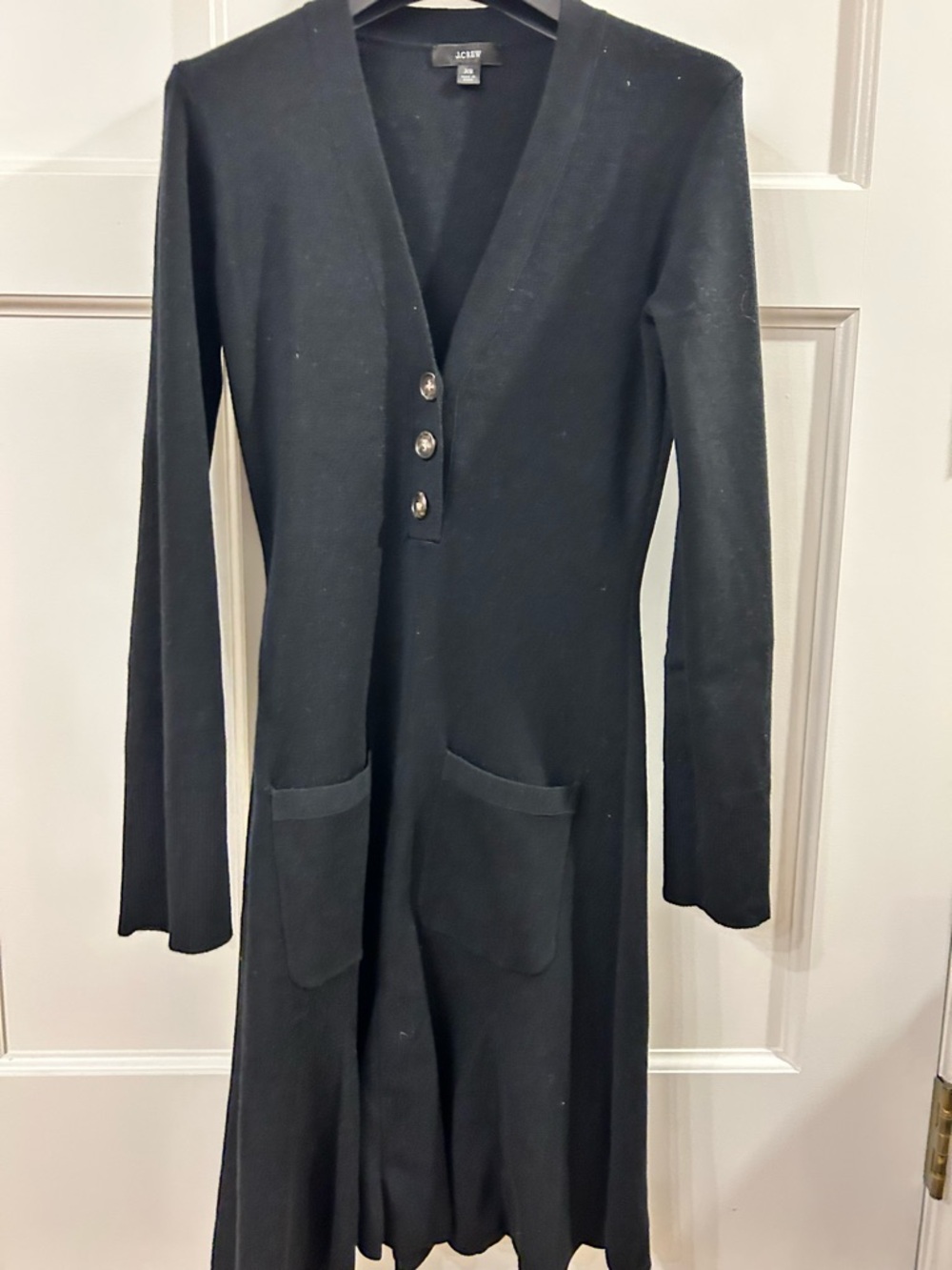 J. Crew Black V-Neck Long Sleeve Knit Dress with Front Pockets